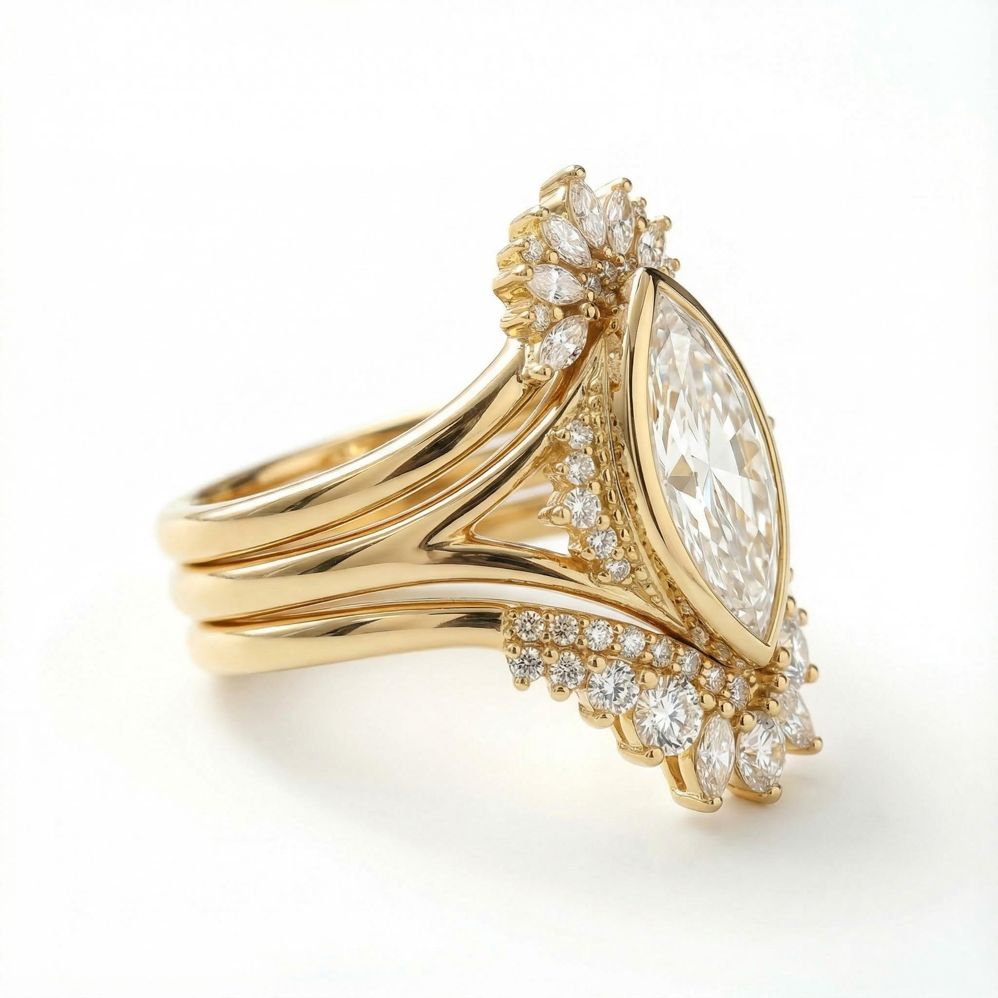 Bold 3.69ct. Tw. Marquise Cut Vvs Moissanite Vintage Engagement Ring Set - Image 4