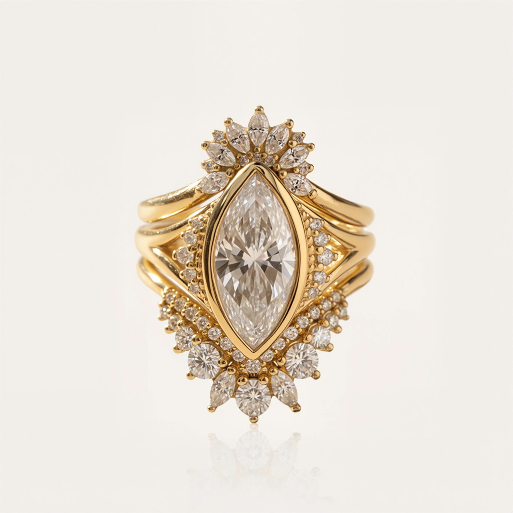 Bold 3.69ct. Tw. Marquise Cut Vvs Moissanite Vintage Engagement Ring Set - Image 5