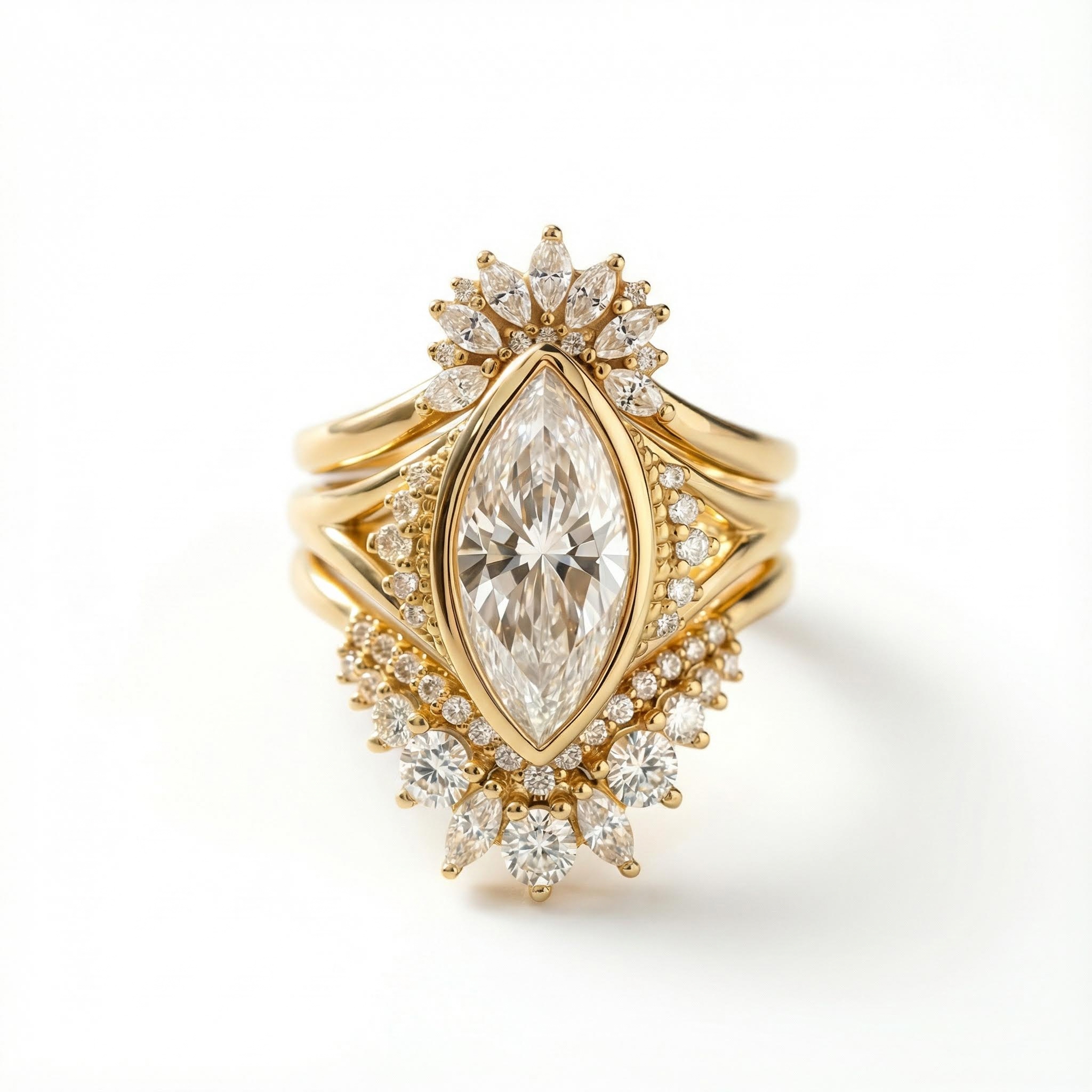 Bold 3.69ct. Tw. Marquise Cut Vvs Moissanite Vintage Engagement Ring Set