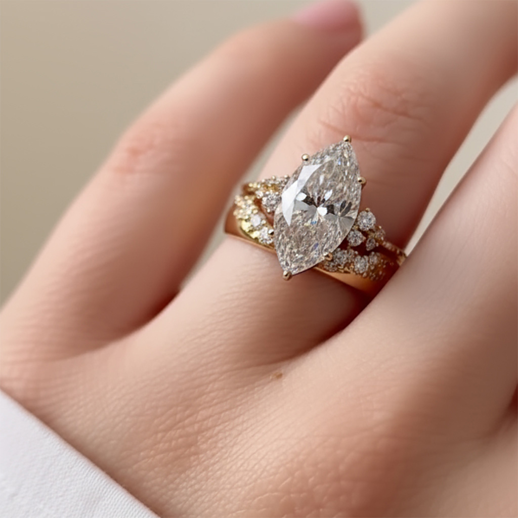 4.6ct Marquise Cut Vvs Moissanite Engagement Ring Set Iced Out - Image 3