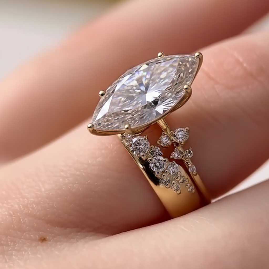 4.6ct Marquise Cut Vvs Moissanite Engagement Ring Set Iced Out - Image 5
