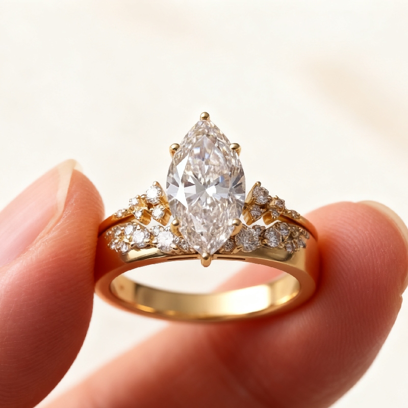 4.6ct Marquise Cut Vvs Moissanite Engagement Ring Set Iced Out