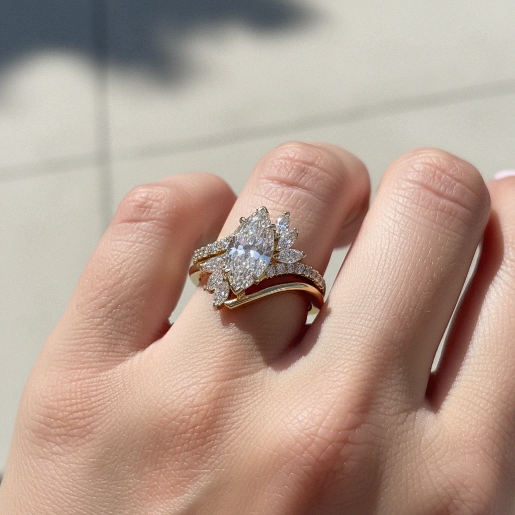 4.05ct. Tw. Marquise Cut Vvs Moissanite Engagement Ring Set Iced Out - Image 3