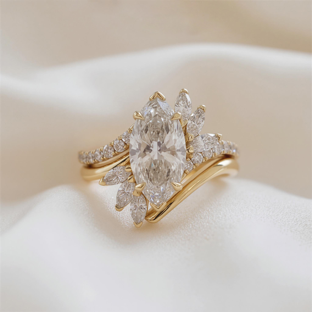 4.05ct. Tw. Marquise Cut Vvs Moissanite Engagement Ring Set Iced Out