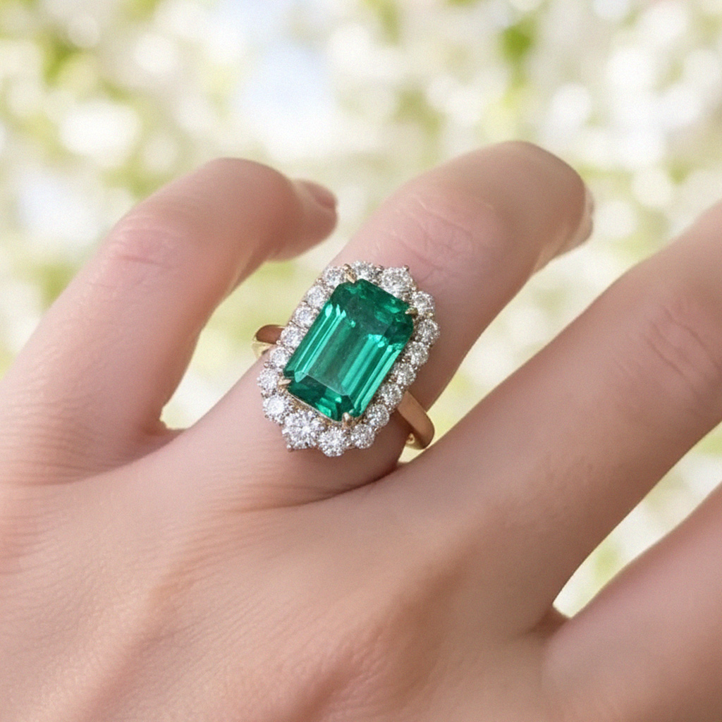 S925 Silver Emerald Diamond Halo Engagement Ring With Iced Out Shine - Image 3