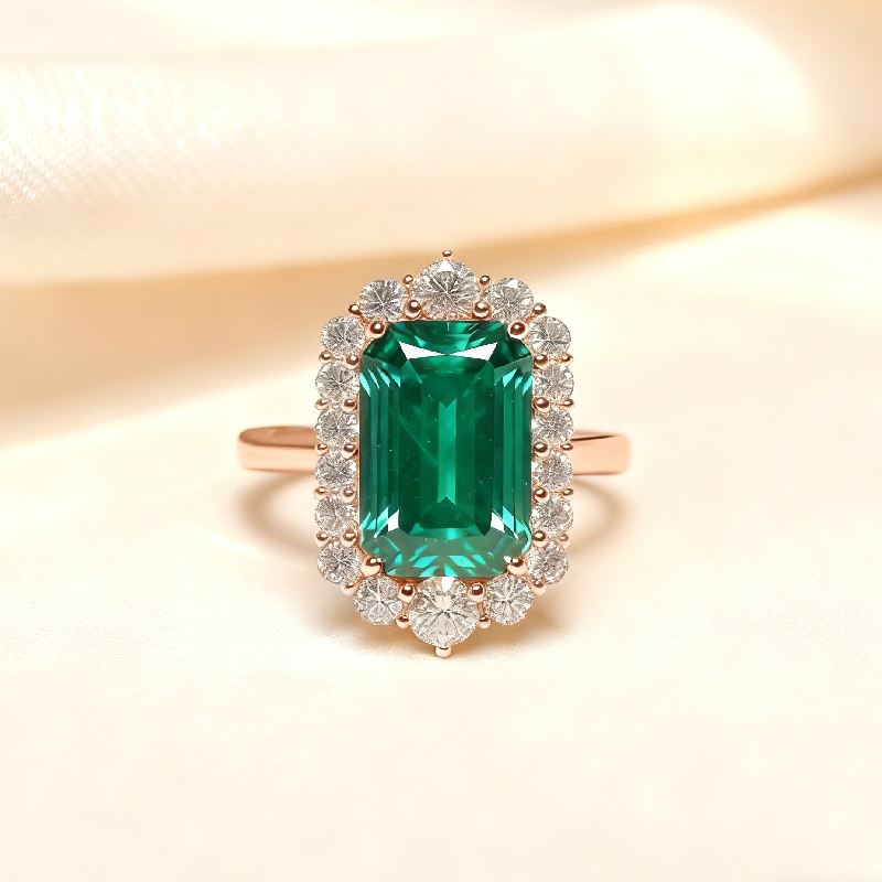 S925 Silver Emerald Diamond Halo Engagement Ring With Iced Out Shine - Image 4
