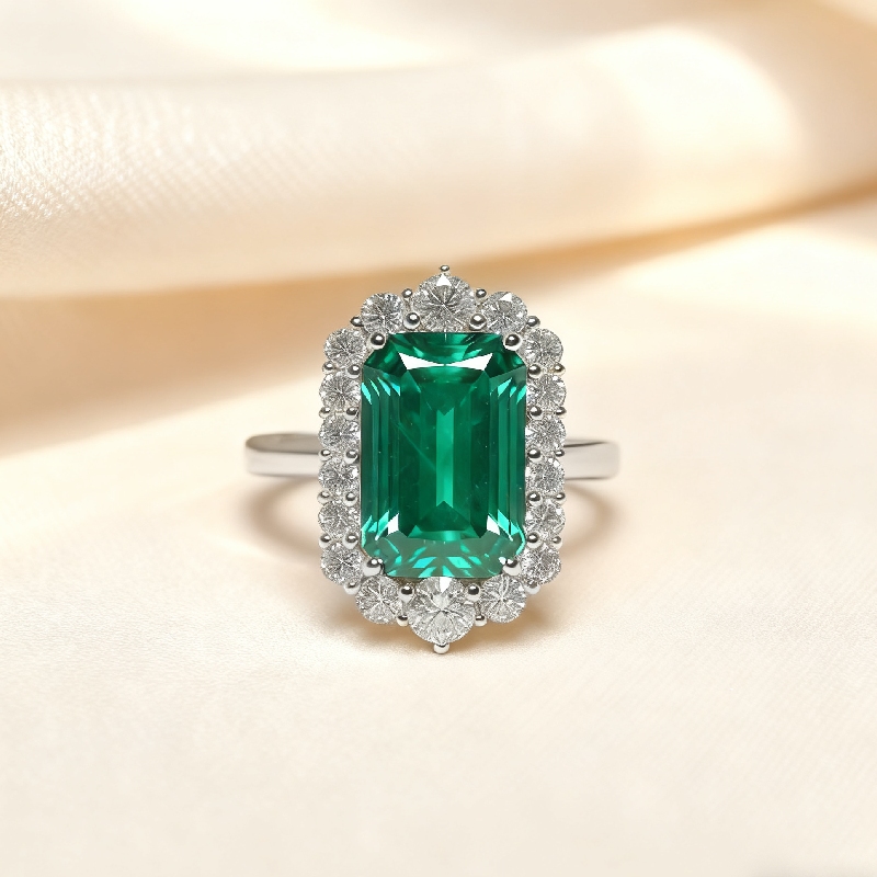 S925 Silver Emerald Diamond Halo Engagement Ring With Iced Out Shine - Image 5