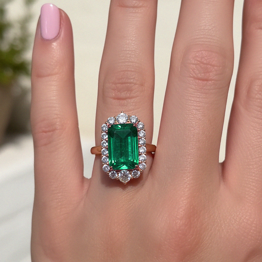 S925 Silver Emerald Diamond Halo Engagement Ring With Iced Out Shine - Image 7
