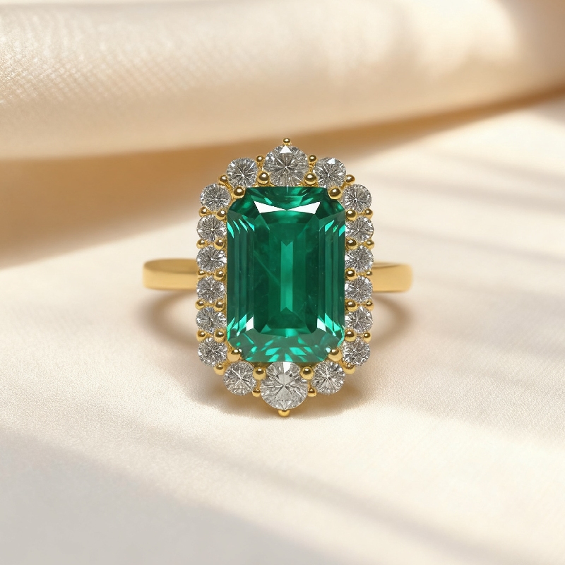 S925 Silver Emerald Diamond Halo Engagement Ring With Iced Out Shine