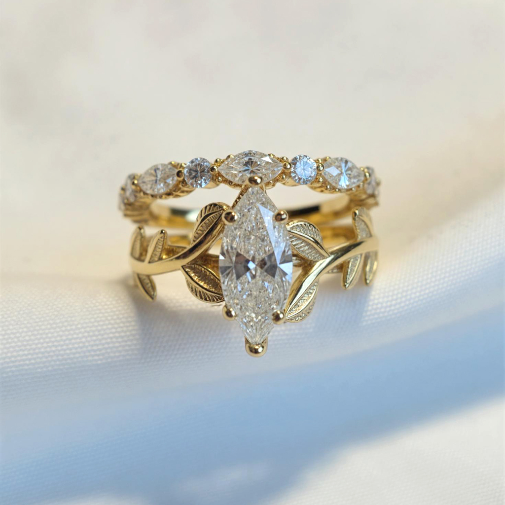 3.6ct Marquise Cut Vvs Moissanite Vintage Engagement Ring Set Iced Out - Image 4