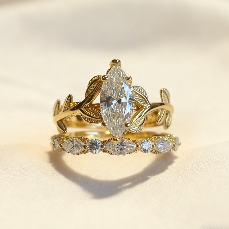 3.6ct Marquise Cut Vvs Moissanite Vintage Engagement Ring Set Iced Out