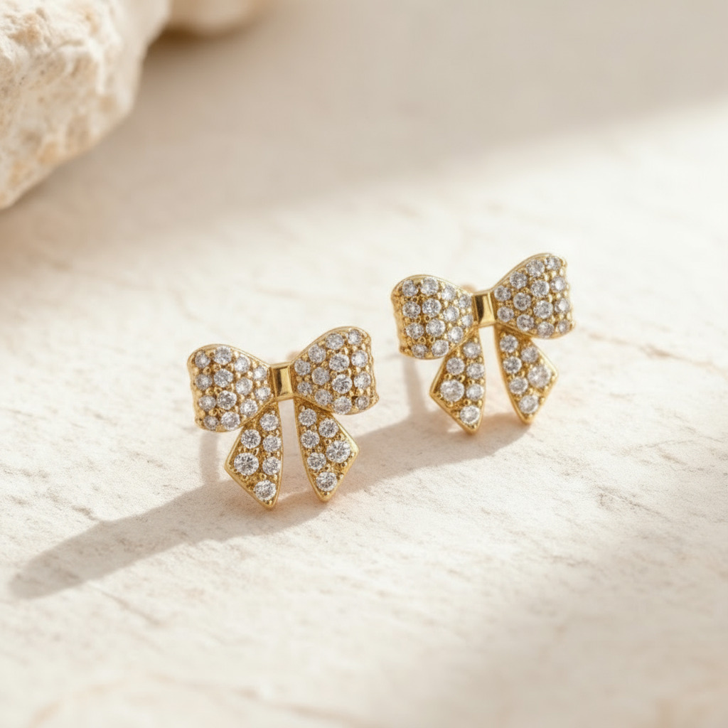 S925 Silver Round Diamond Pave Bow Earrings With Street Luxury Shine - Image 3