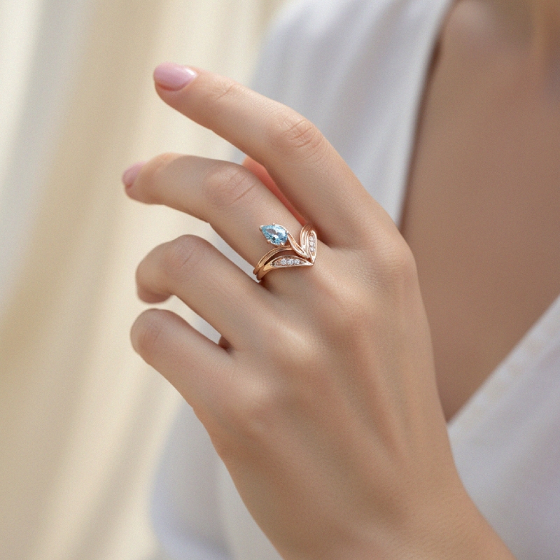 Blue Pear Diamond Flower Ring Iced Out Shine With Street Luxury - Image 3