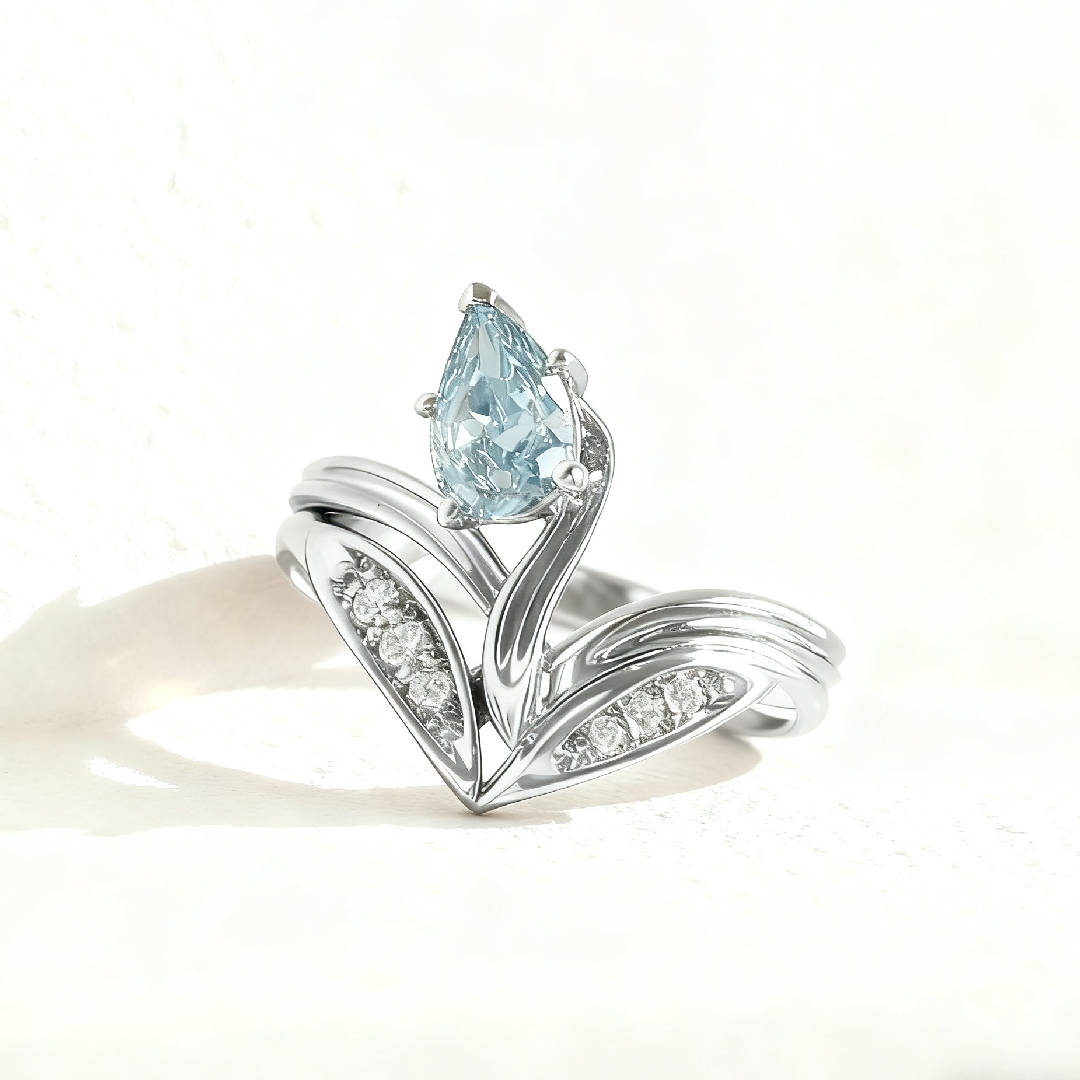 Blue Pear Diamond Flower Ring Iced Out Shine With Street Luxury - Image 4