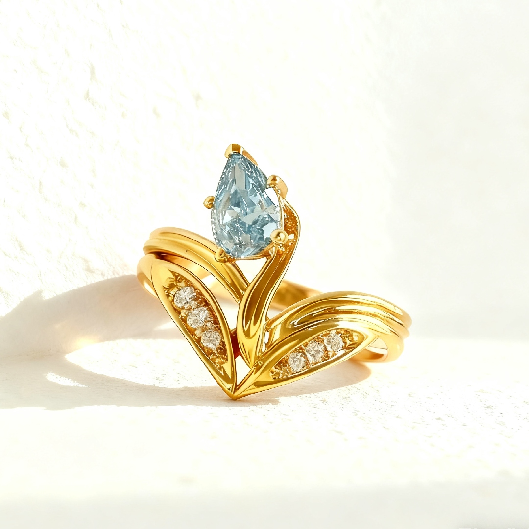 Blue Pear Diamond Flower Ring Iced Out Shine With Street Luxury - Image 5