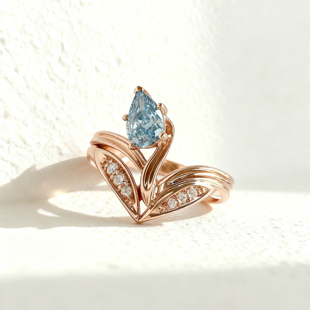 Blue Pear Diamond Flower Ring Iced Out Shine With Street Luxury