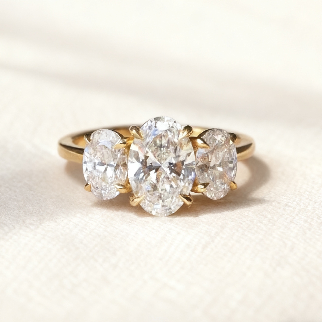 S925 Silver Oval Cut Three Stone Engagement Ring Moissanite - Image 3