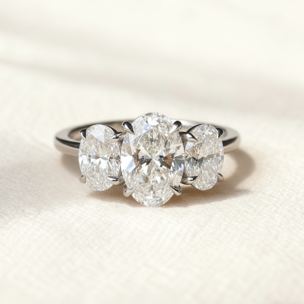 S925 Silver Oval Cut Three Stone Engagement Ring Moissanite - Image 6
