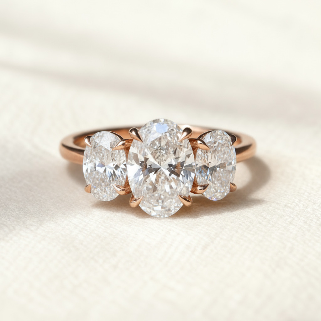 S925 Silver Oval Cut Three Stone Engagement Ring Moissanite