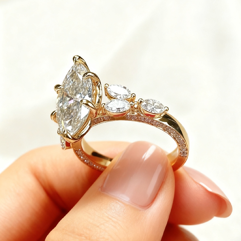 3.81ct. Tw. Marquise Cut Vvs Moissanite Vintage Engagement Ring Iced Out