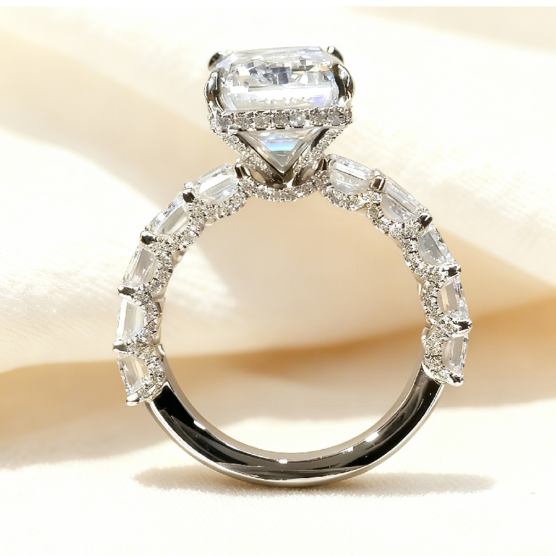 8.55ct Emerald Cut Vvs Moissanite Halo Engagement Ring Iced Out - Image 4