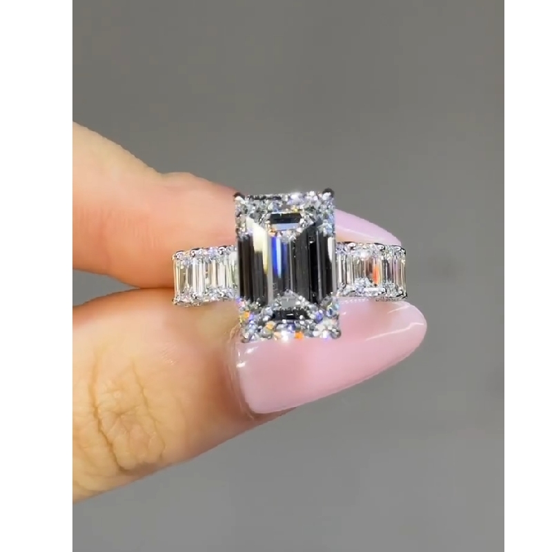 8.55ct Emerald Cut Vvs Moissanite Halo Engagement Ring Iced Out - Image 5