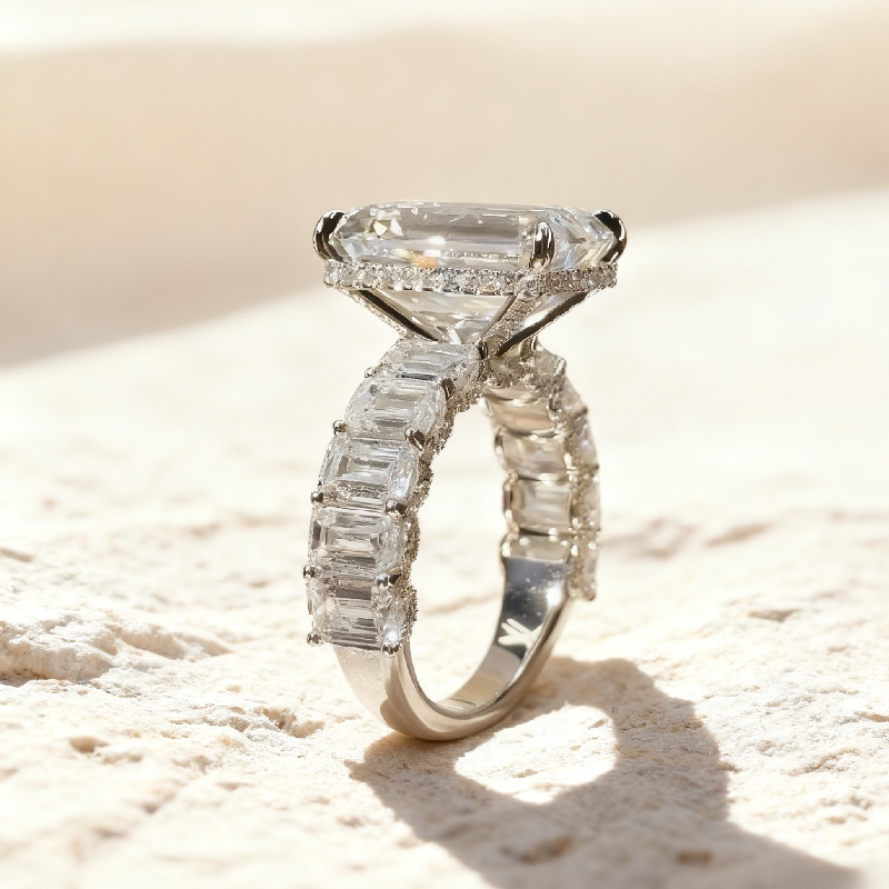 8.55ct Emerald Cut Vvs Moissanite Halo Engagement Ring Iced Out