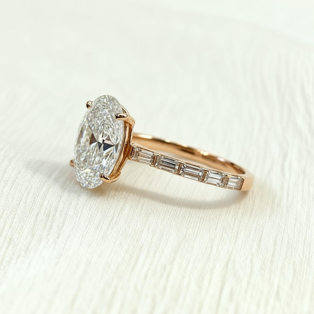 4.2ct Oval Cut Vvs Moissanite With Baguette Pave Engagement Ring Iced Out - Image 5