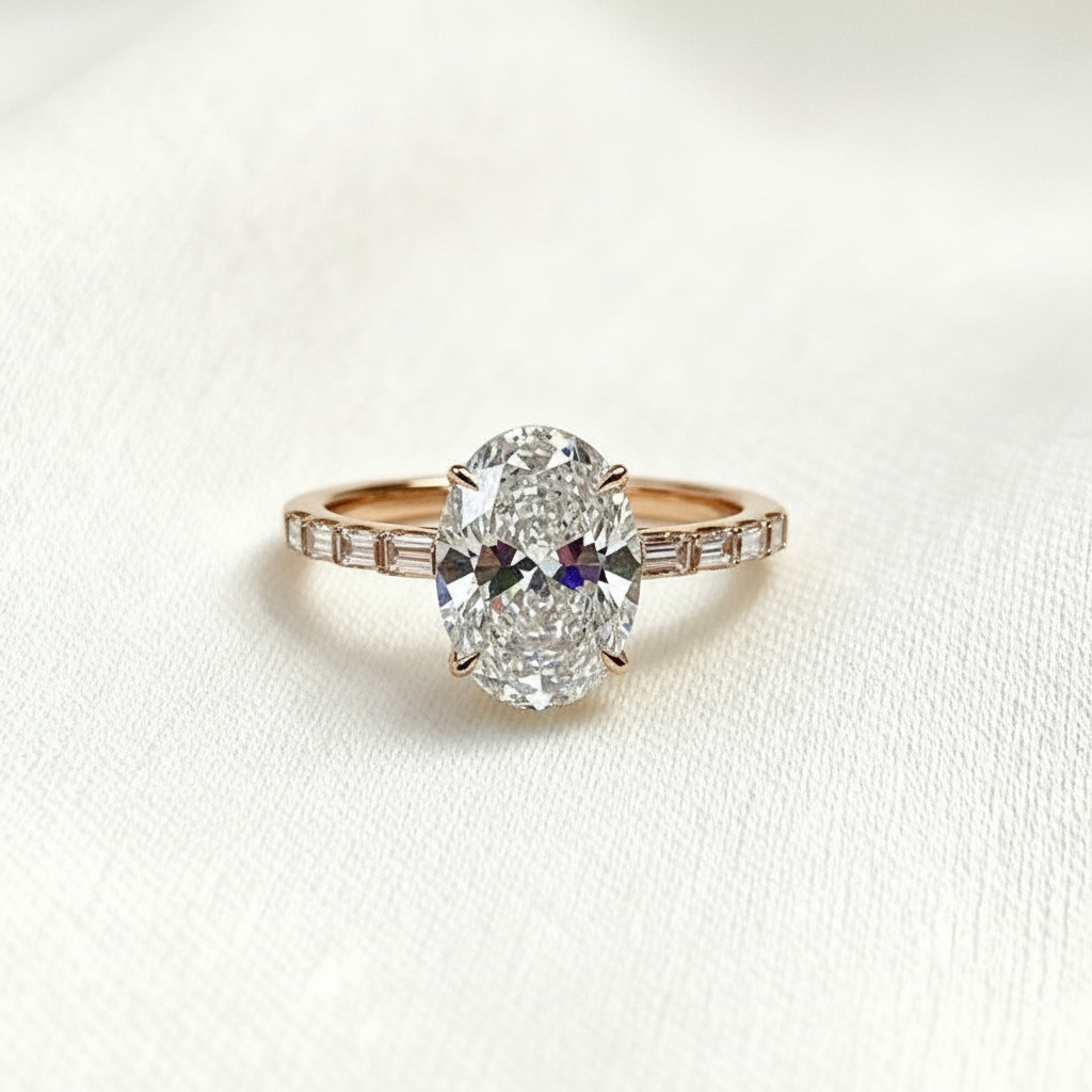 4.2ct Oval Cut Vvs Moissanite With Baguette Pave Engagement Ring Iced Out - Image 7