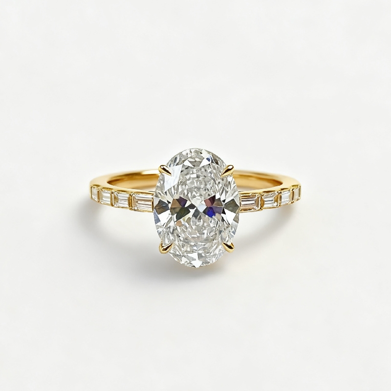 4.2ct Oval Cut Vvs Moissanite With Baguette Pave Engagement Ring Iced Out