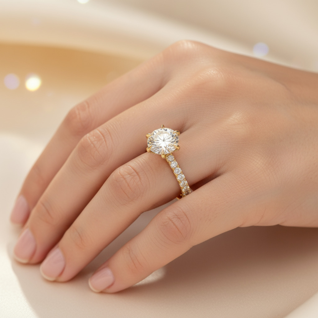 3.44ct.tw. Round Cut Vvs Moissanite Pave Engagement Ring Iced Out - Image 3