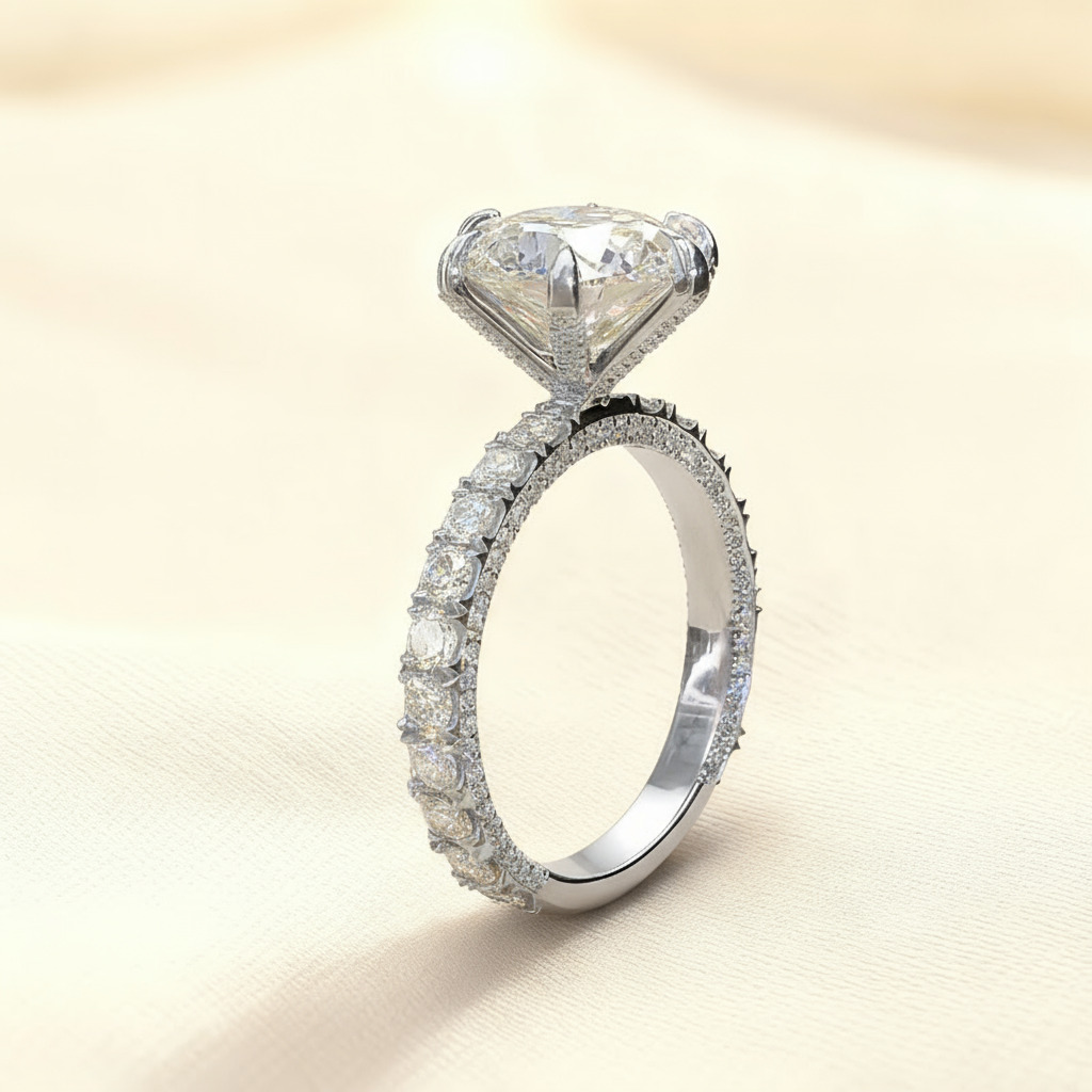 3.44ct.tw. Round Cut Vvs Moissanite Pave Engagement Ring Iced Out - Image 8