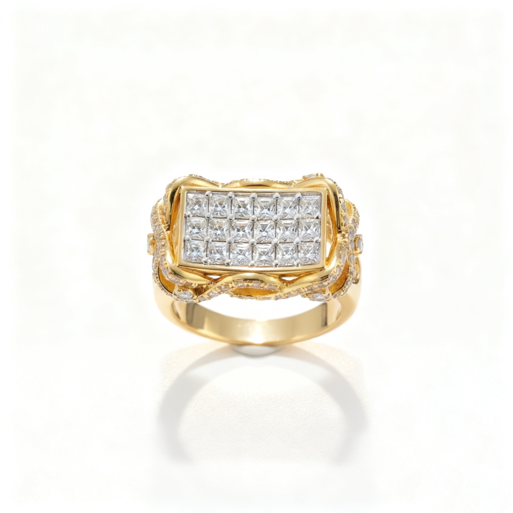 Princess Cut Vvs Moissanite Rectangular Pave Ring With Iced Out Shine - Image 4