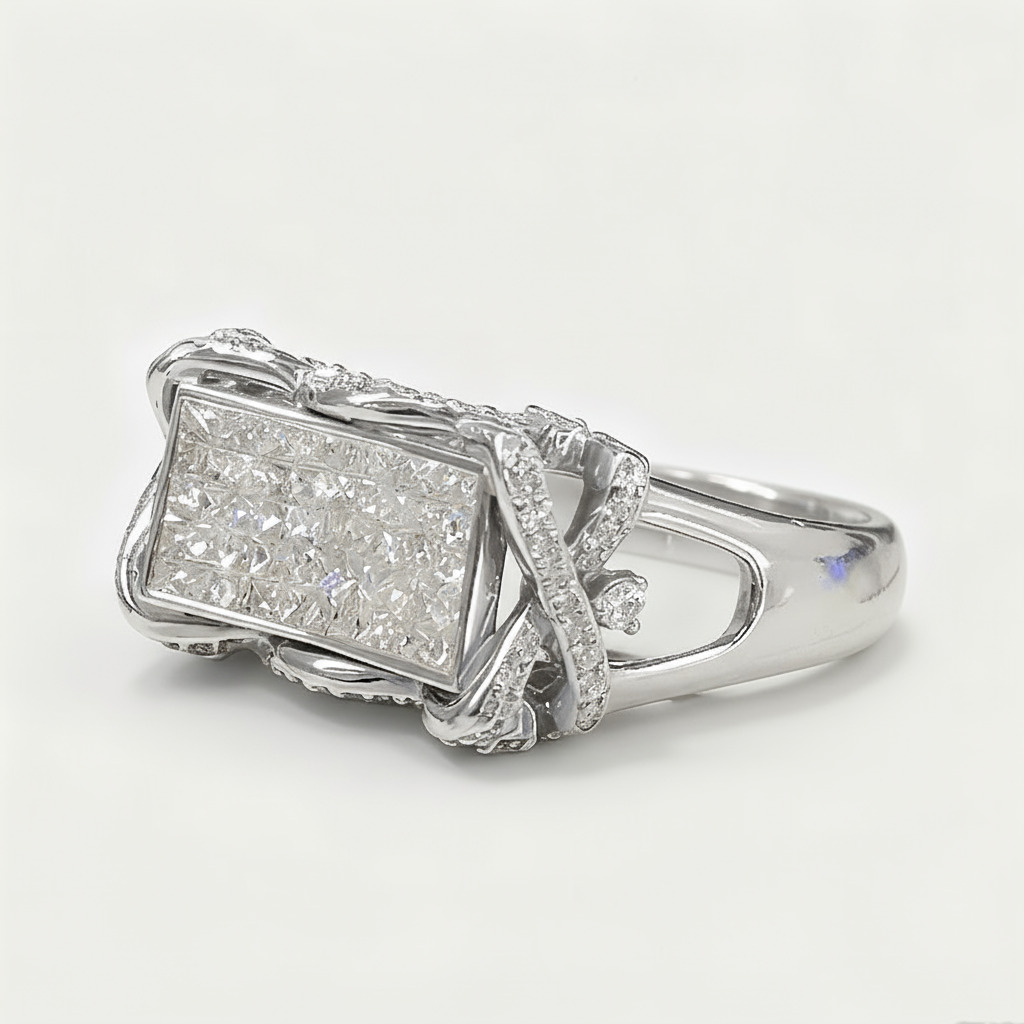 Princess Cut Vvs Moissanite Rectangular Pave Ring With Iced Out Shine - Image 8