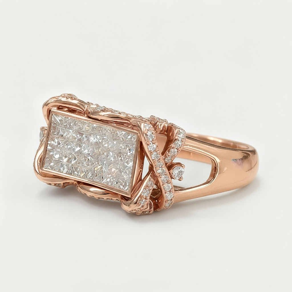 Princess Cut Vvs Moissanite Rectangular Pave Ring With Iced Out Shine - Image 9