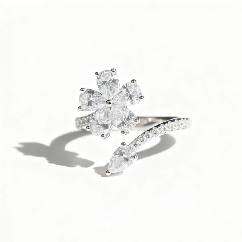 Pear Cut Vvs Moissanite Flower Pave Engagement Ring With Iced Out Shine - Image 3