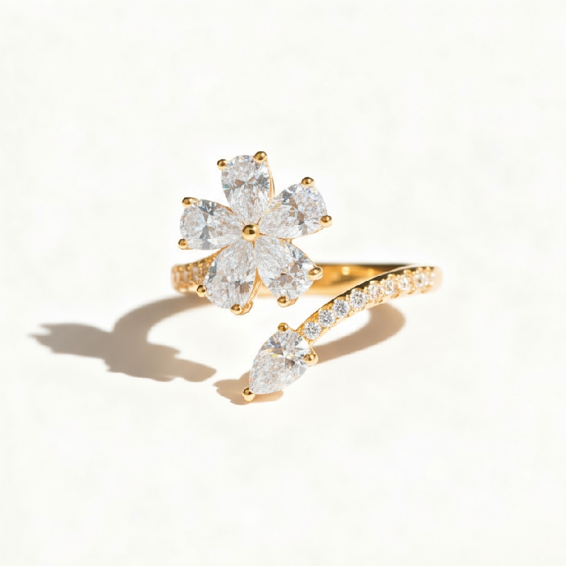 Pear Cut Vvs Moissanite Flower Pave Engagement Ring With Iced Out Shine - Image 5