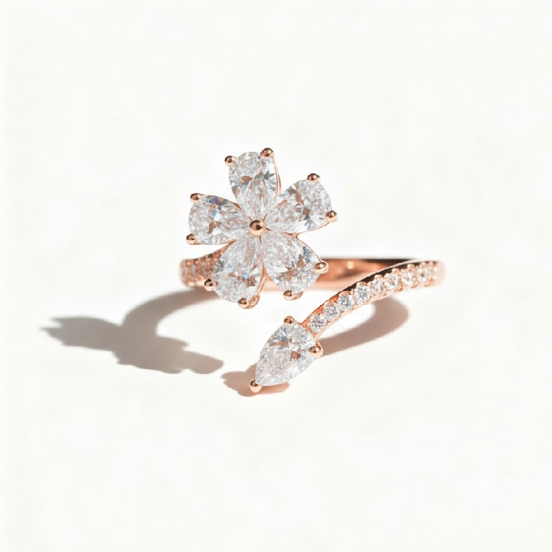 Pear Cut Vvs Moissanite Flower Pave Engagement Ring With Iced Out Shine