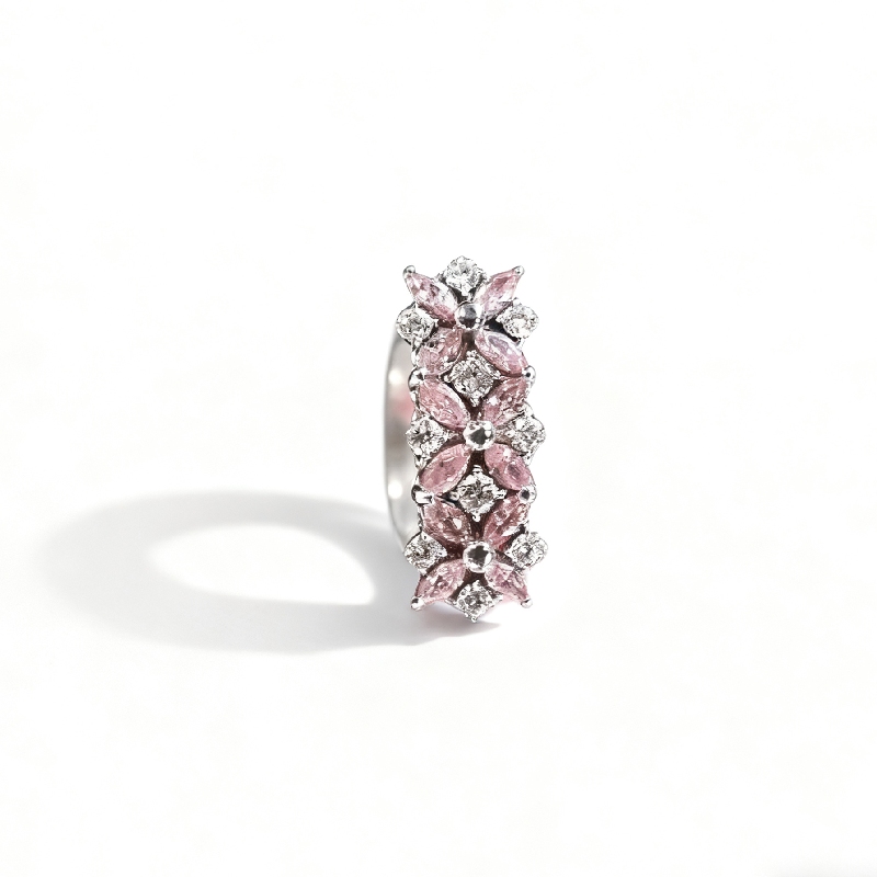 S925 Silver Pink Marquise And Round Diamond Engagement Ring Iced Out - Image 3