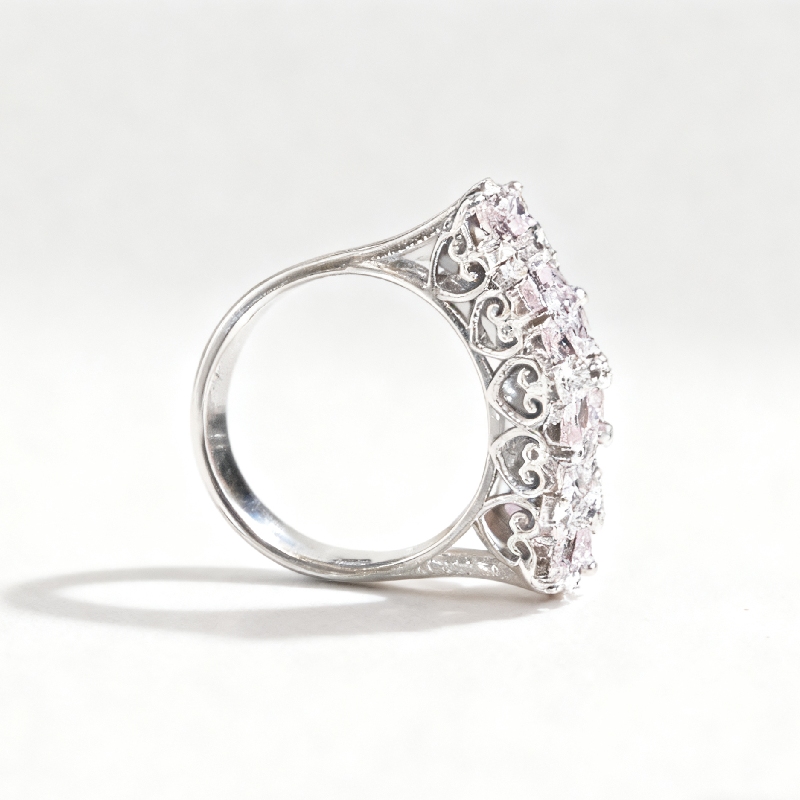 S925 Silver Pink Marquise And Round Diamond Engagement Ring Iced Out - Image 4