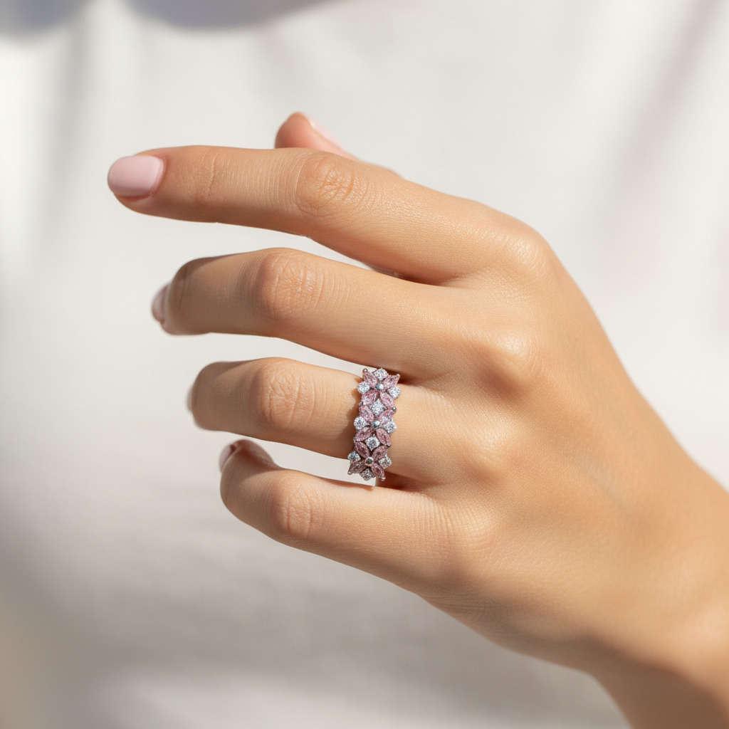 S925 Silver Pink Marquise And Round Diamond Engagement Ring Iced Out - Image 5