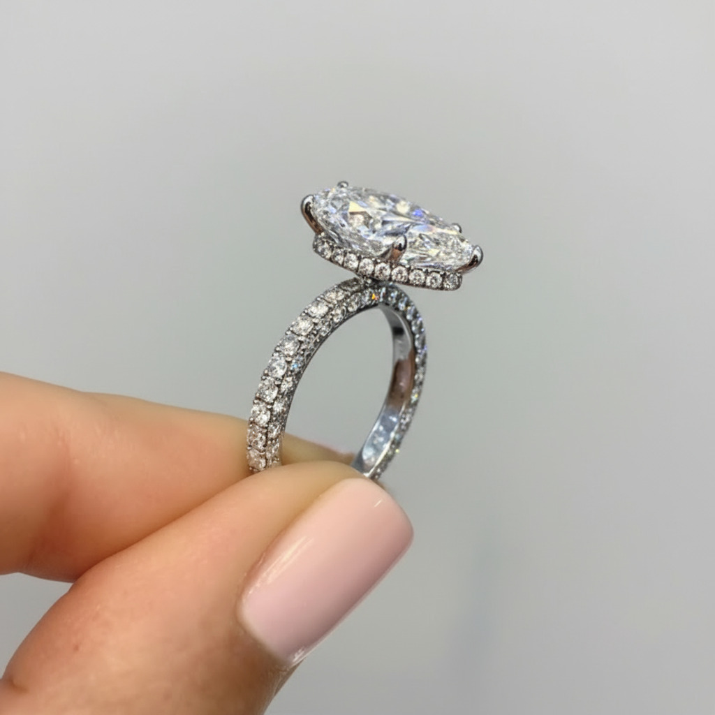 6.45ct Pear Cut Vvs Moissanite Pave Engagement Ring With Iced Out Shine - Image 3