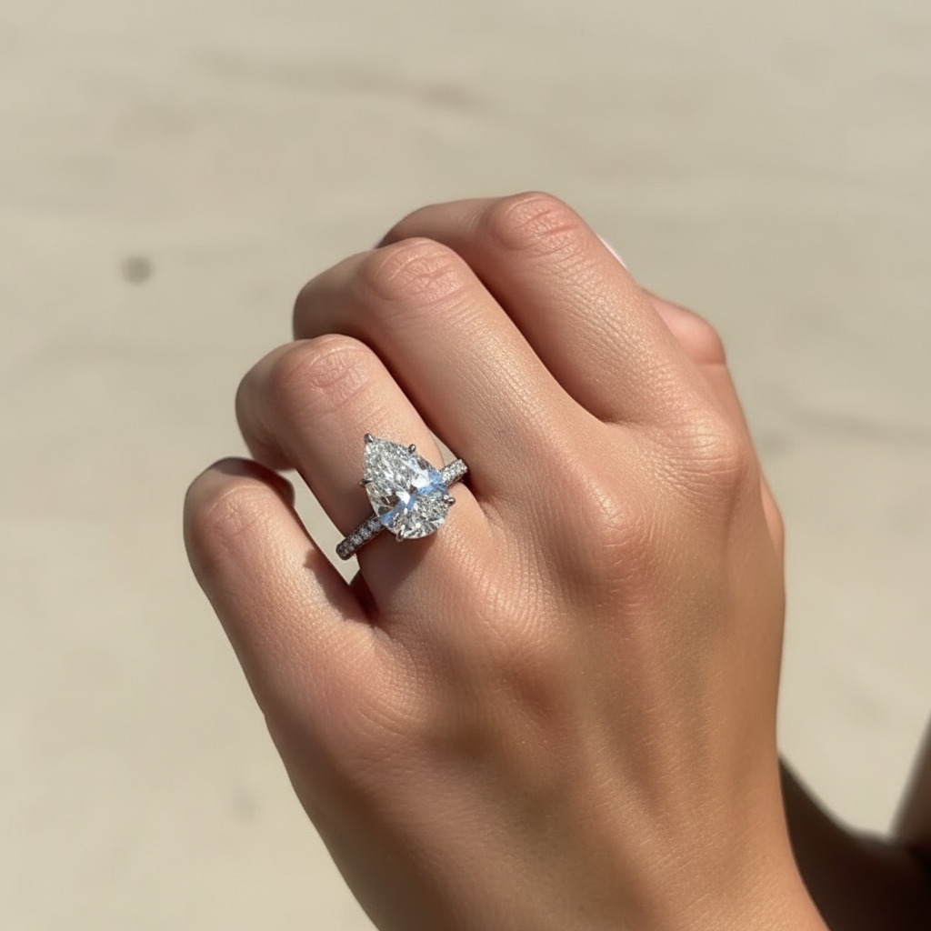 6.45ct Pear Cut Vvs Moissanite Pave Engagement Ring With Iced Out Shine - Image 4