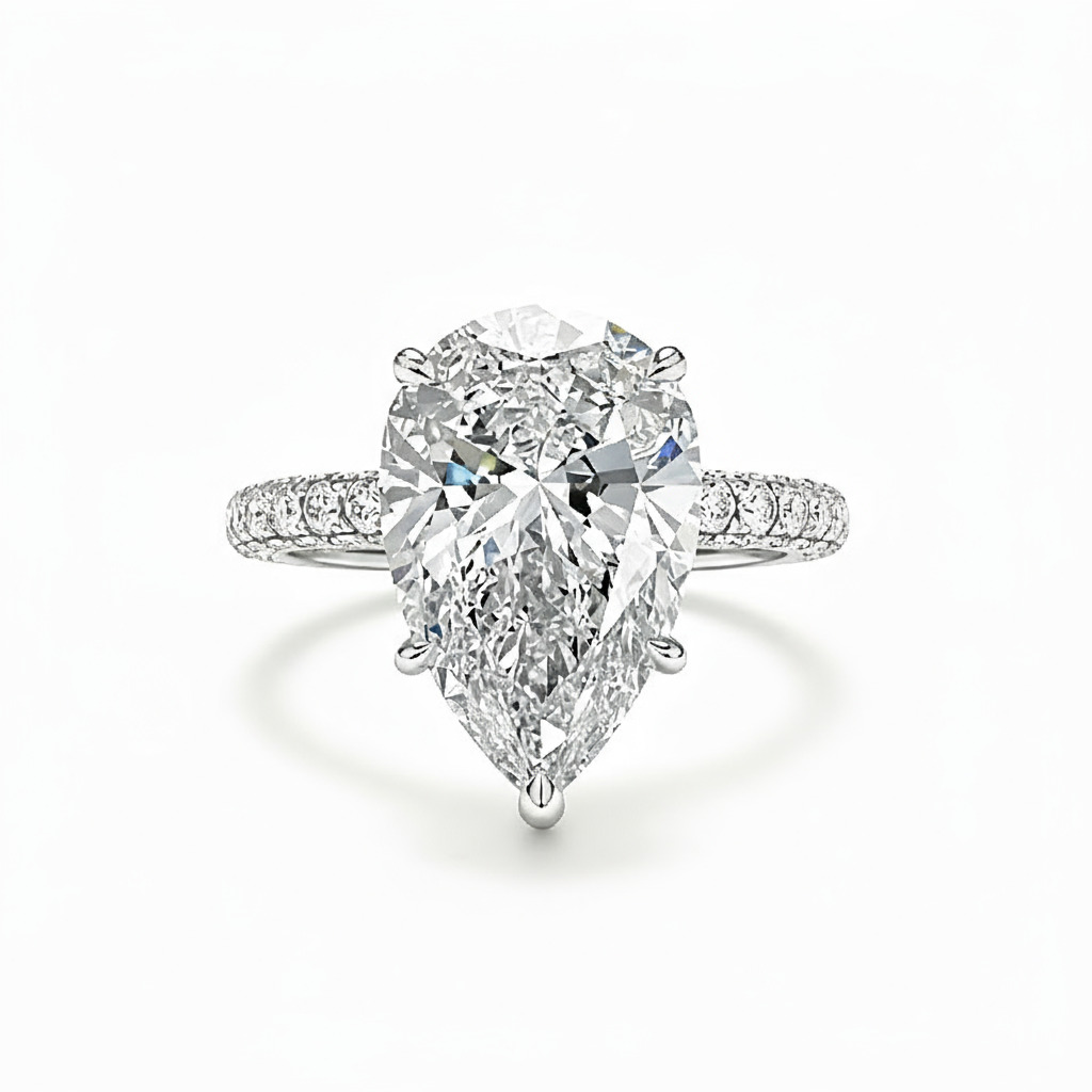 6.45ct Pear Cut Vvs Moissanite Pave Engagement Ring With Iced Out Shine