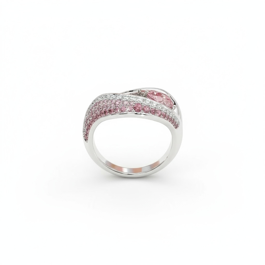2.04ct. Tw. S925 Silver Curved Pink Pear Cut Cocktail Pave Engagement Ring - Image 4