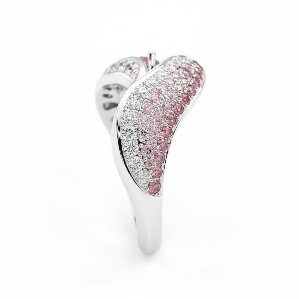 2.04ct. Tw. S925 Silver Curved Pink Pear Cut Cocktail Pave Engagement Ring - Image 5