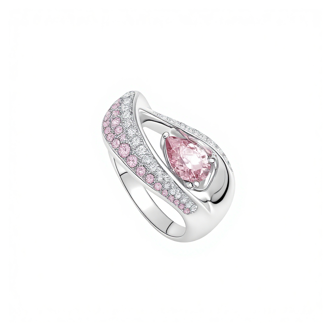 2.04ct. Tw. S925 Silver Curved Pink Pear Cut Cocktail Pave Engagement Ring