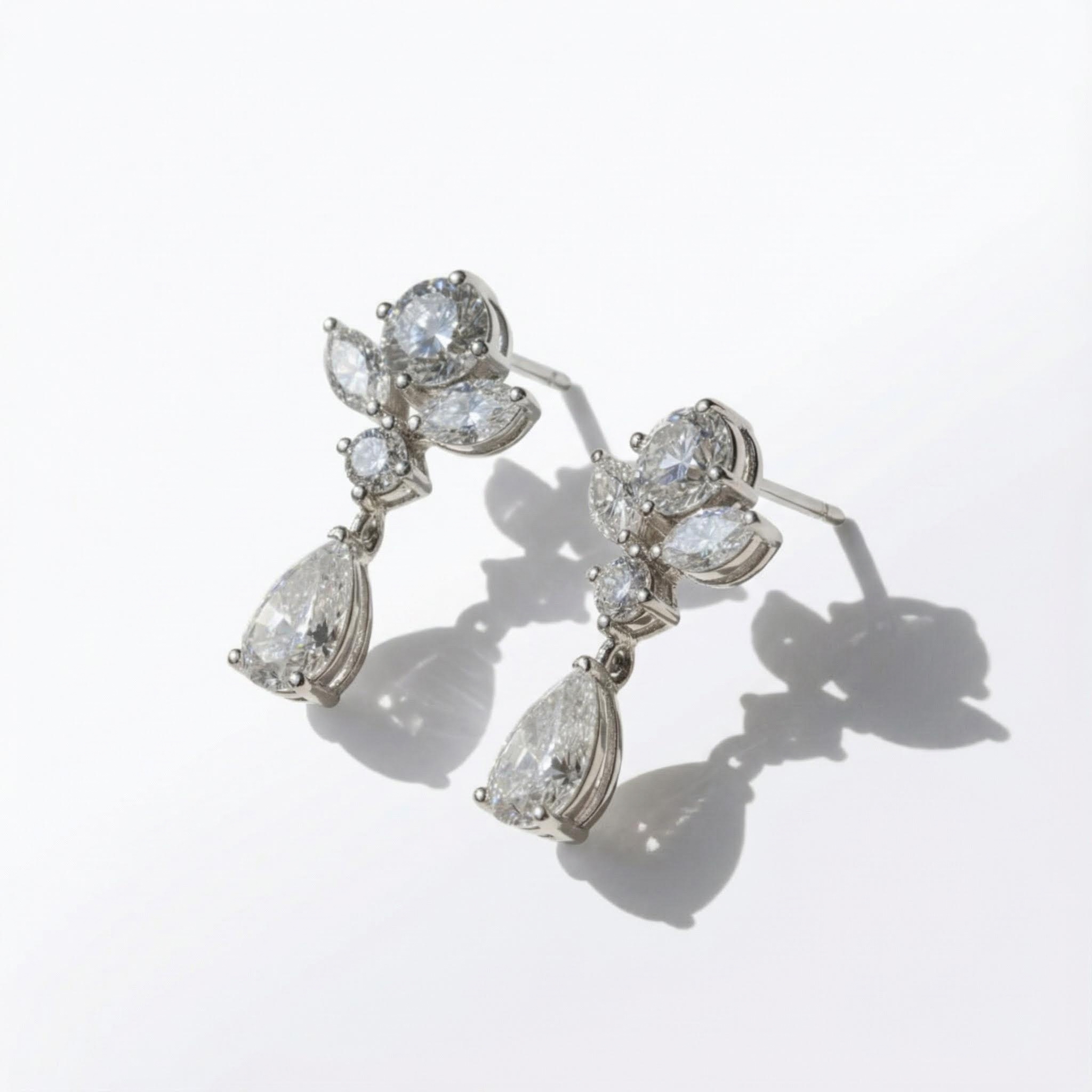 S925 Silver Pears And Marquise Cut Diamond Flower Drop Earrings Moissanite - Image 4