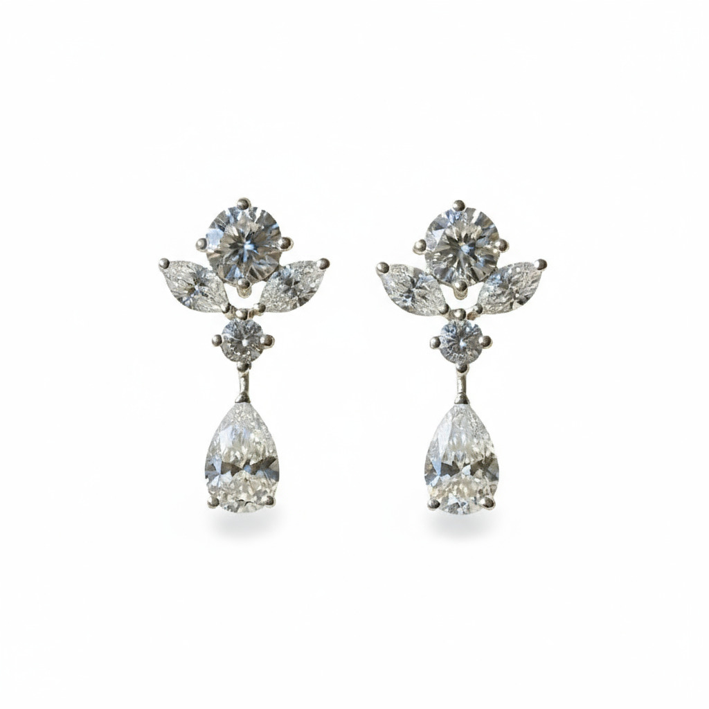 S925 Silver Pears And Marquise Cut Diamond Flower Drop Earrings Moissanite