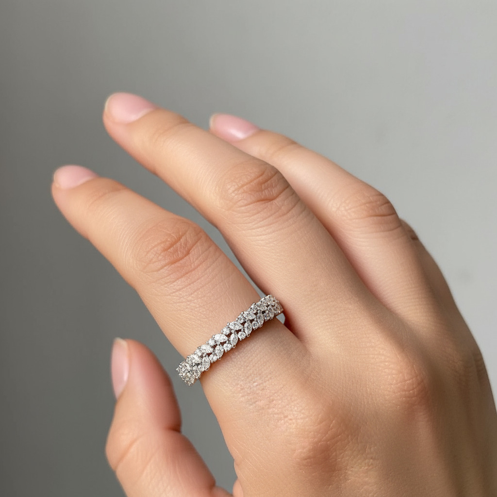 0.63ct. Tw. Marquise & Round Cut Vvs Moissanite Pave Wedding Band Iced Out - Image 3